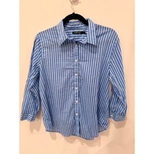 Lauren Ralph Lauren Blue White Stripe Button Shirt Womens XL Cotton